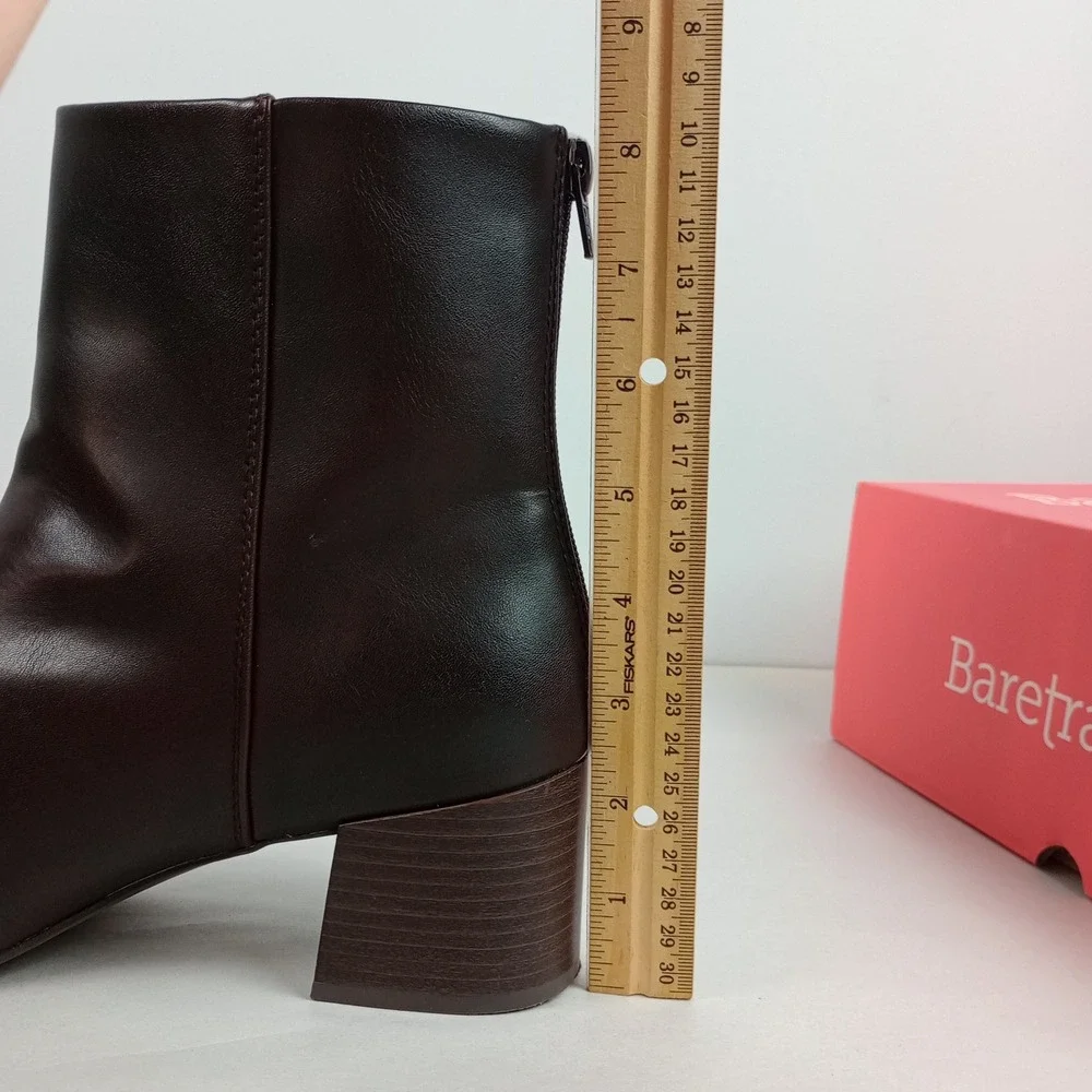 Baretraps Womens 9.5 Brown Faux Leather Block Heel Square Toe Emilie Ankle Boots